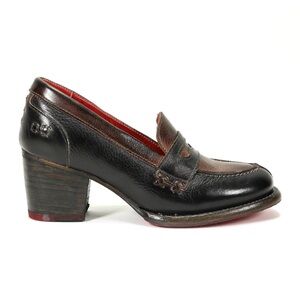 Bedstu Liberty heeled loafer, black teak rustic, size 7